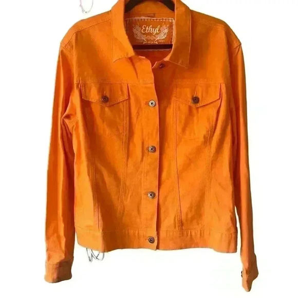Women's Vintage Orange Denim Jacket XL Button-Up Casual Long Sleeve - Picture 1 of 10